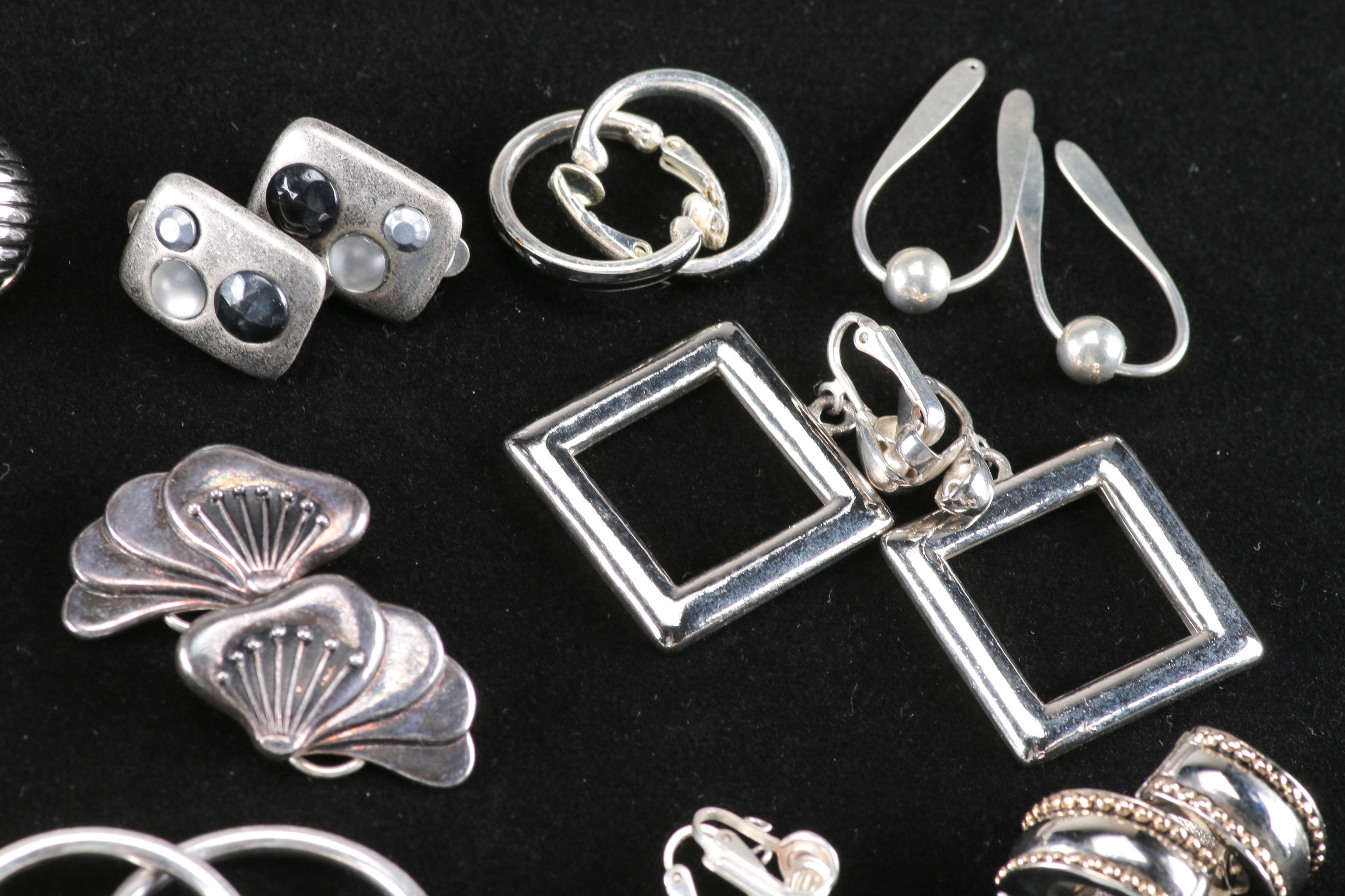 Collection of Silver Tone Costume Earrings