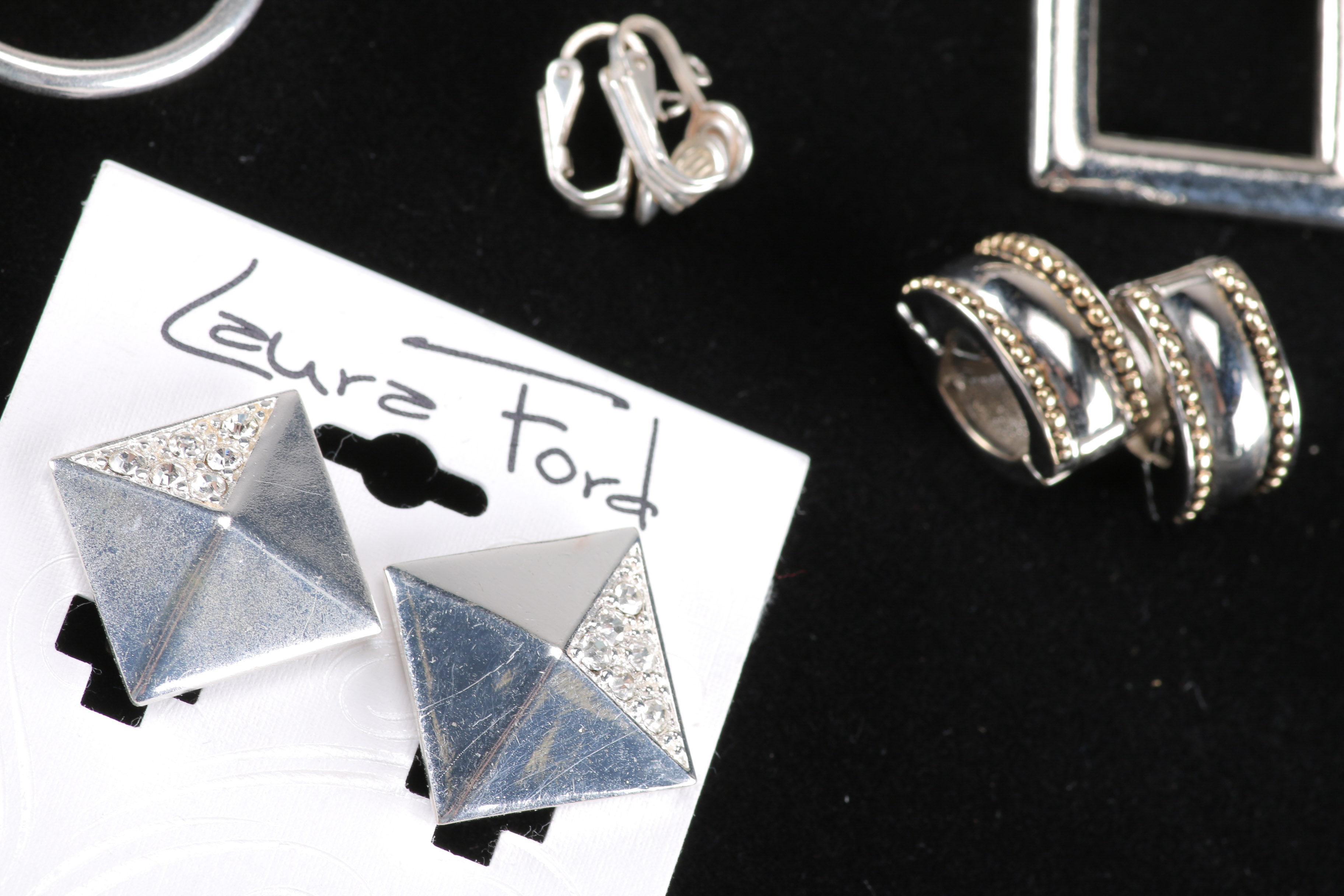 Collection of Silver Tone Costume Earrings