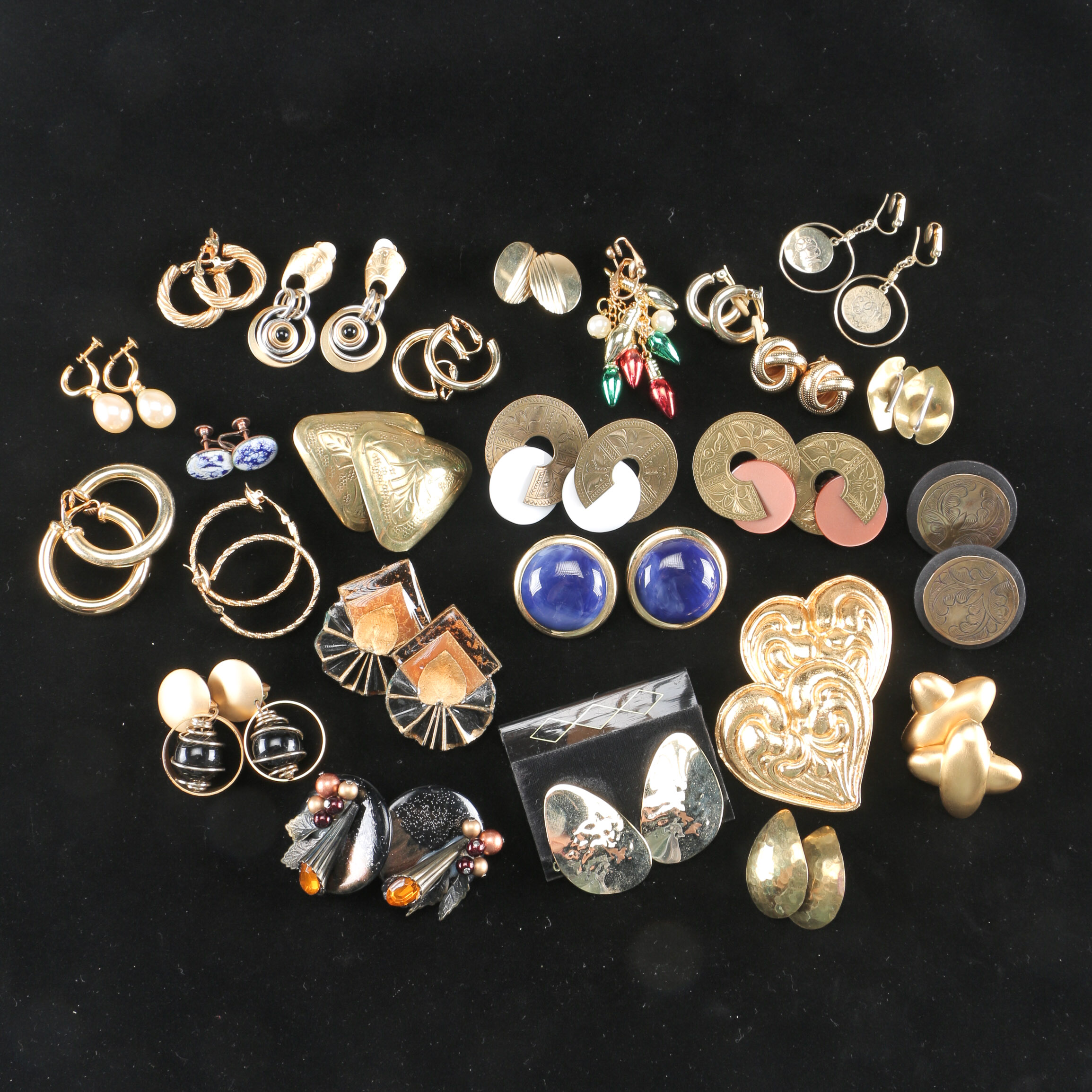 Assortment of Gold Tone Costume Earrings