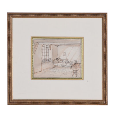 Willy Pogany Drawing and Watercolor "Set Design - Prince's Room" Willy Pogany Drawing and Watercolor "Set Design - Prince's Room"