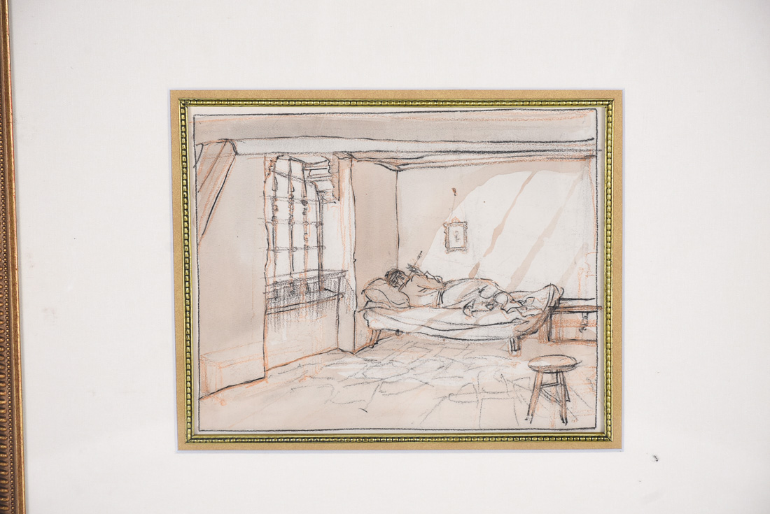 Willy Pogany Drawing and Watercolor "Set Design - Prince's Room"
