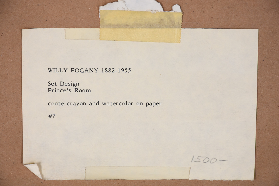 Willy Pogany Drawing and Watercolor "Set Design - Prince's Room"