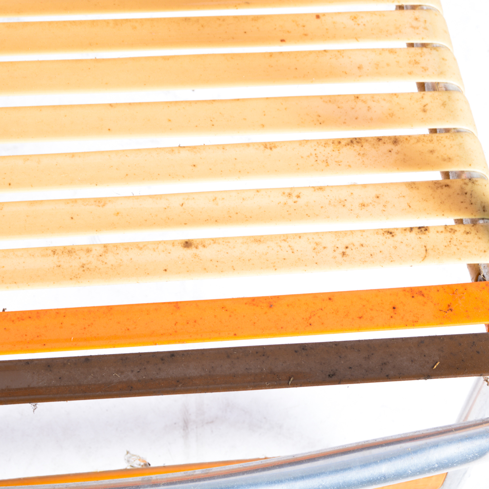 Pair of Tan Beach Chairs with Wood Armrests