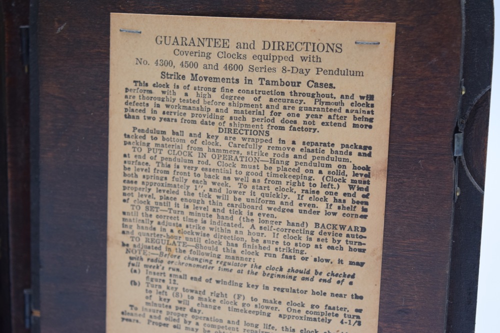 1940 Plymouth Tambour Mantel Clock