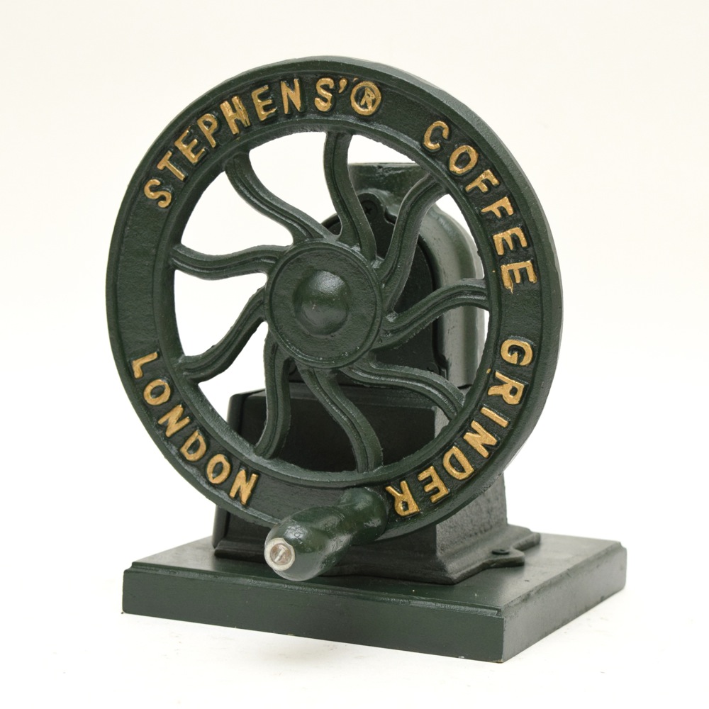 Antique Green Painted Cast Iron Stephens' London Coffee Grinder