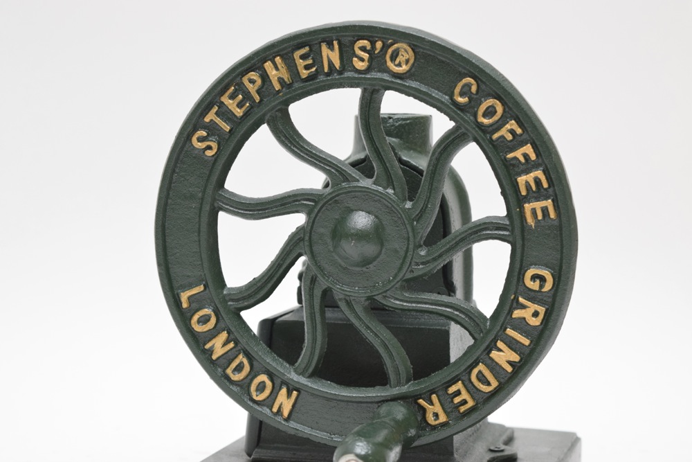 Antique Green Painted Cast Iron Stephens' London Coffee Grinder