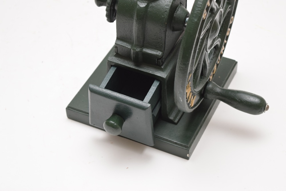 Antique Green Painted Cast Iron Stephens' London Coffee Grinder