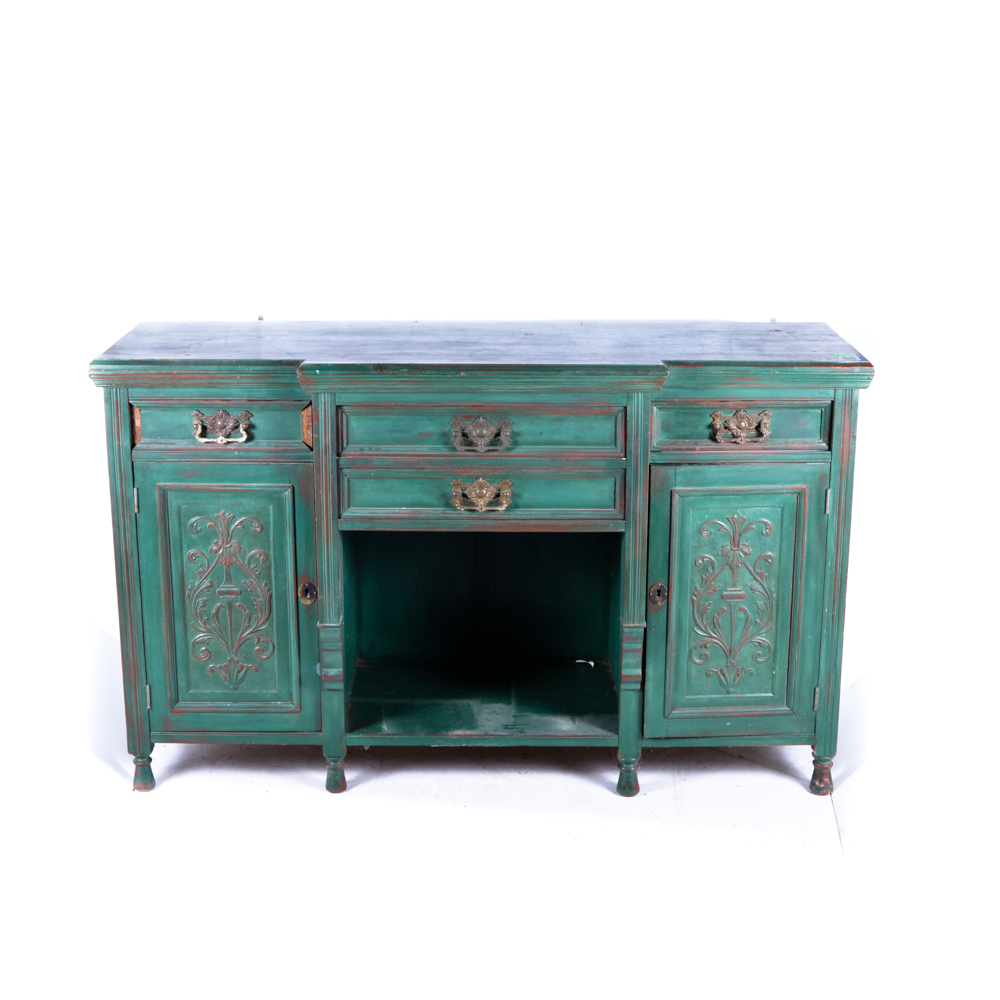 Vintage Breakfront Sideboard with Carved Doors