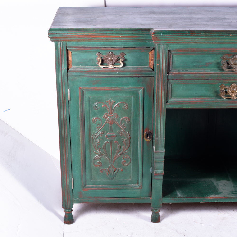 Vintage Breakfront Sideboard with Carved Doors