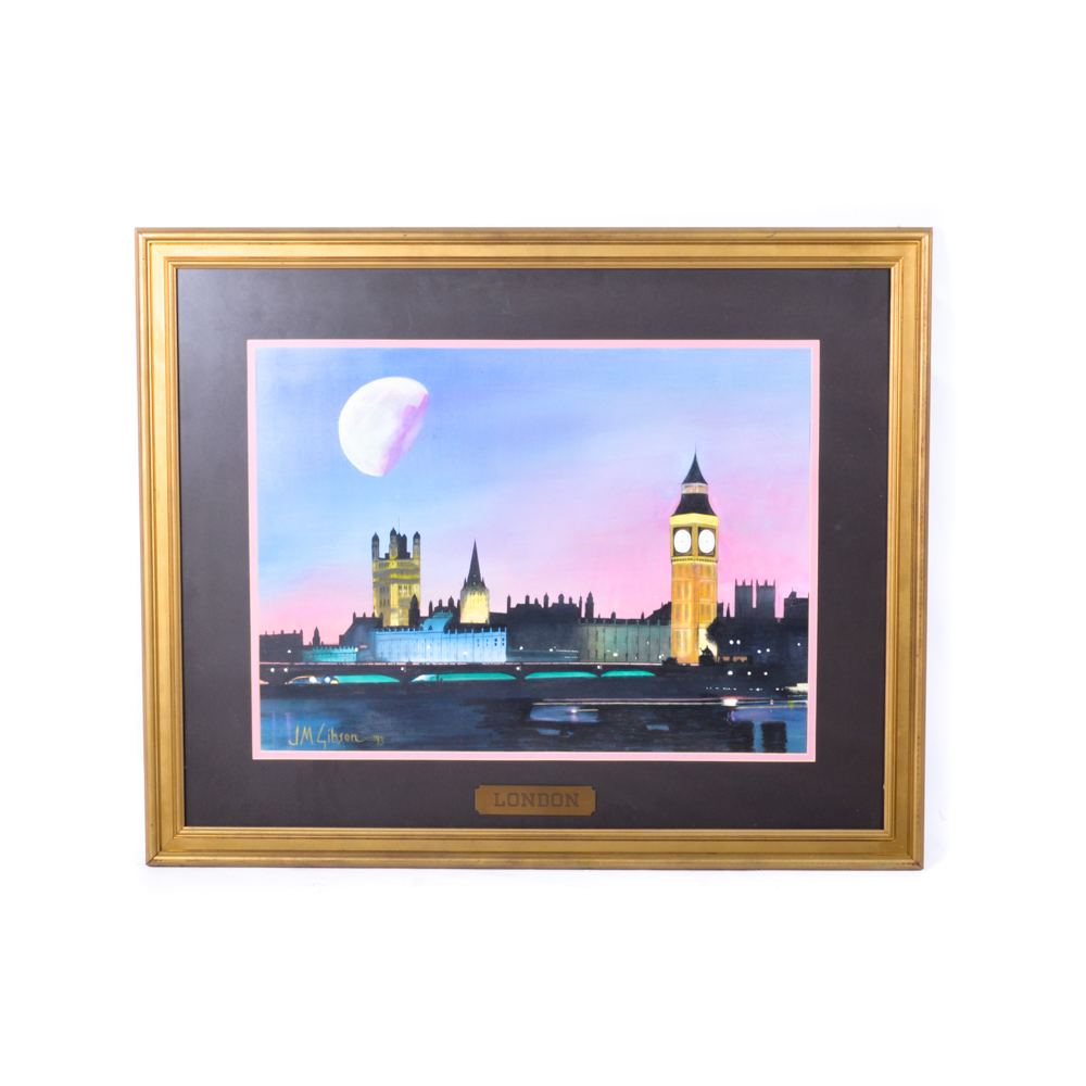 Framed Lithograph of London Skyline by JM Gibson