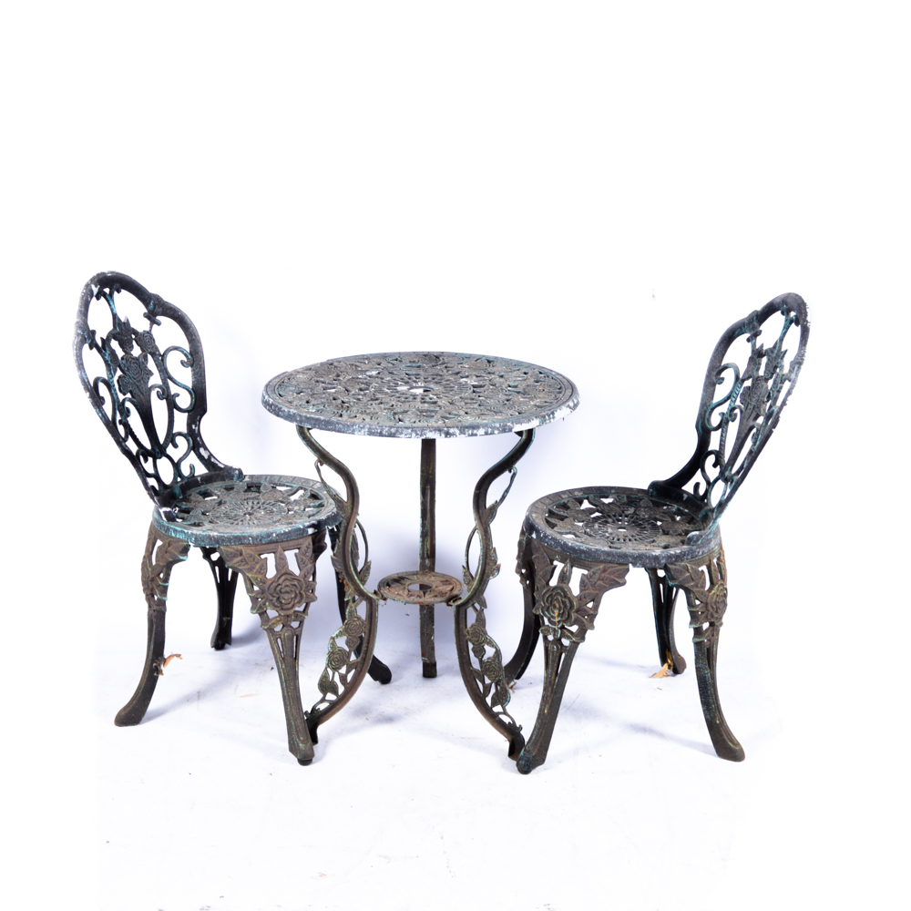 20th Century Victorian Style Cast Metal Garden Table and Chair Set