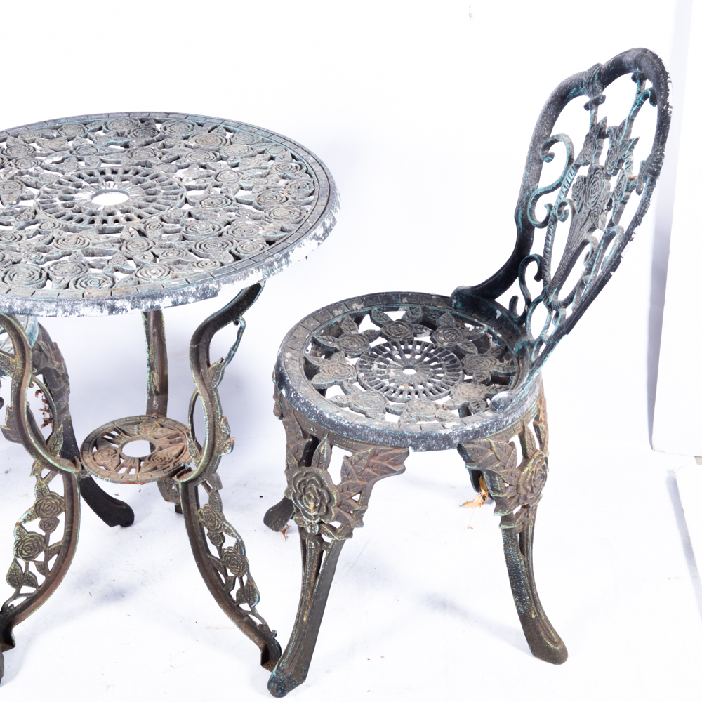 20th Century Victorian Style Cast Metal Garden Table and Chair Set
