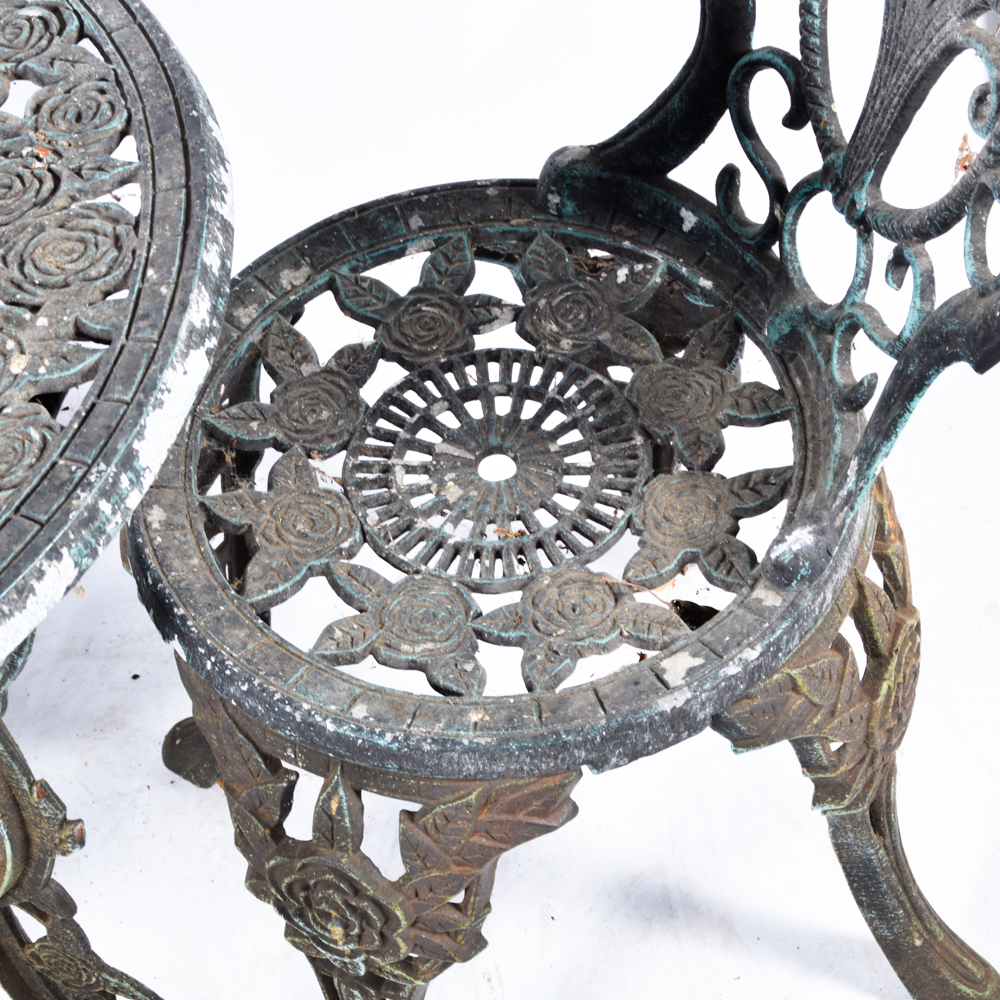 20th Century Victorian Style Cast Metal Garden Table and Chair Set