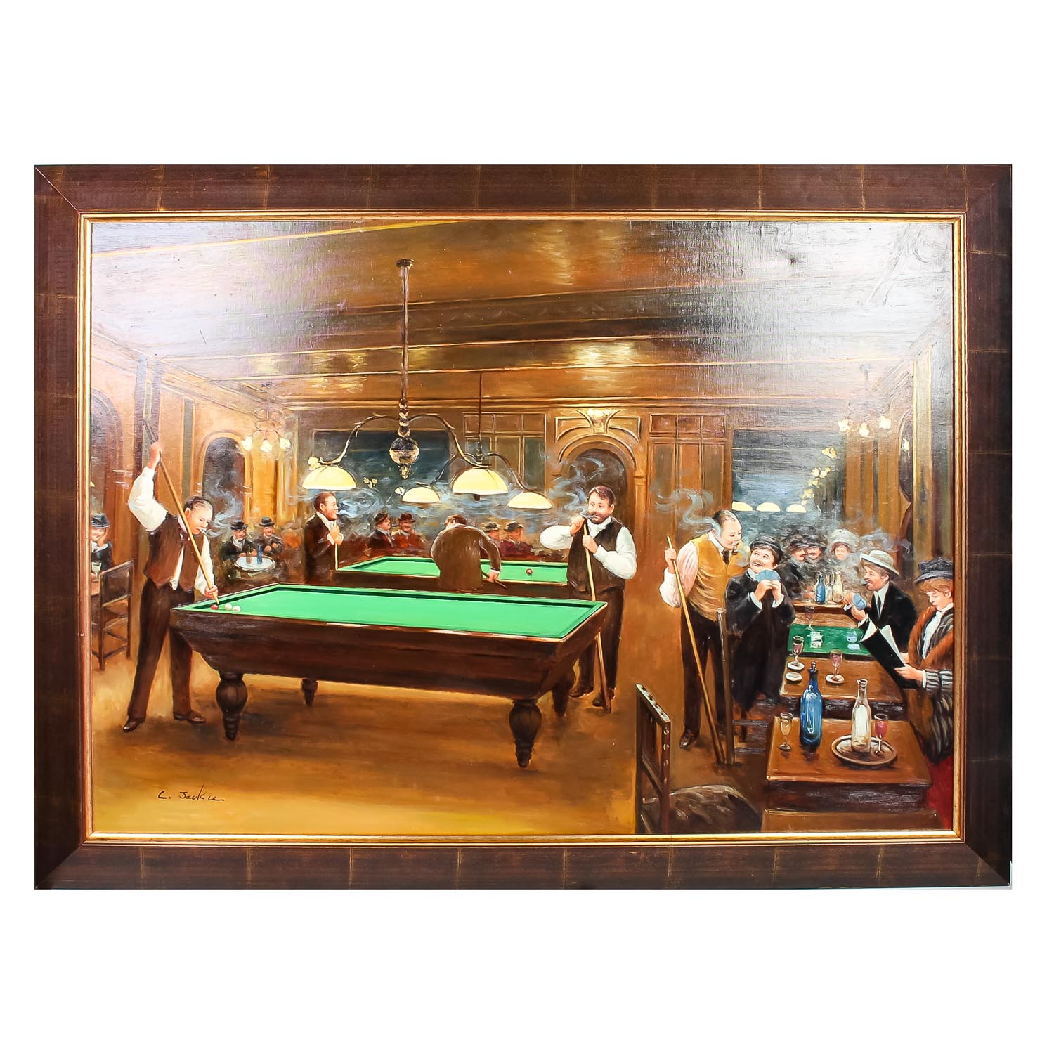 Original Oil on Canvas Depicting a Pool Hall