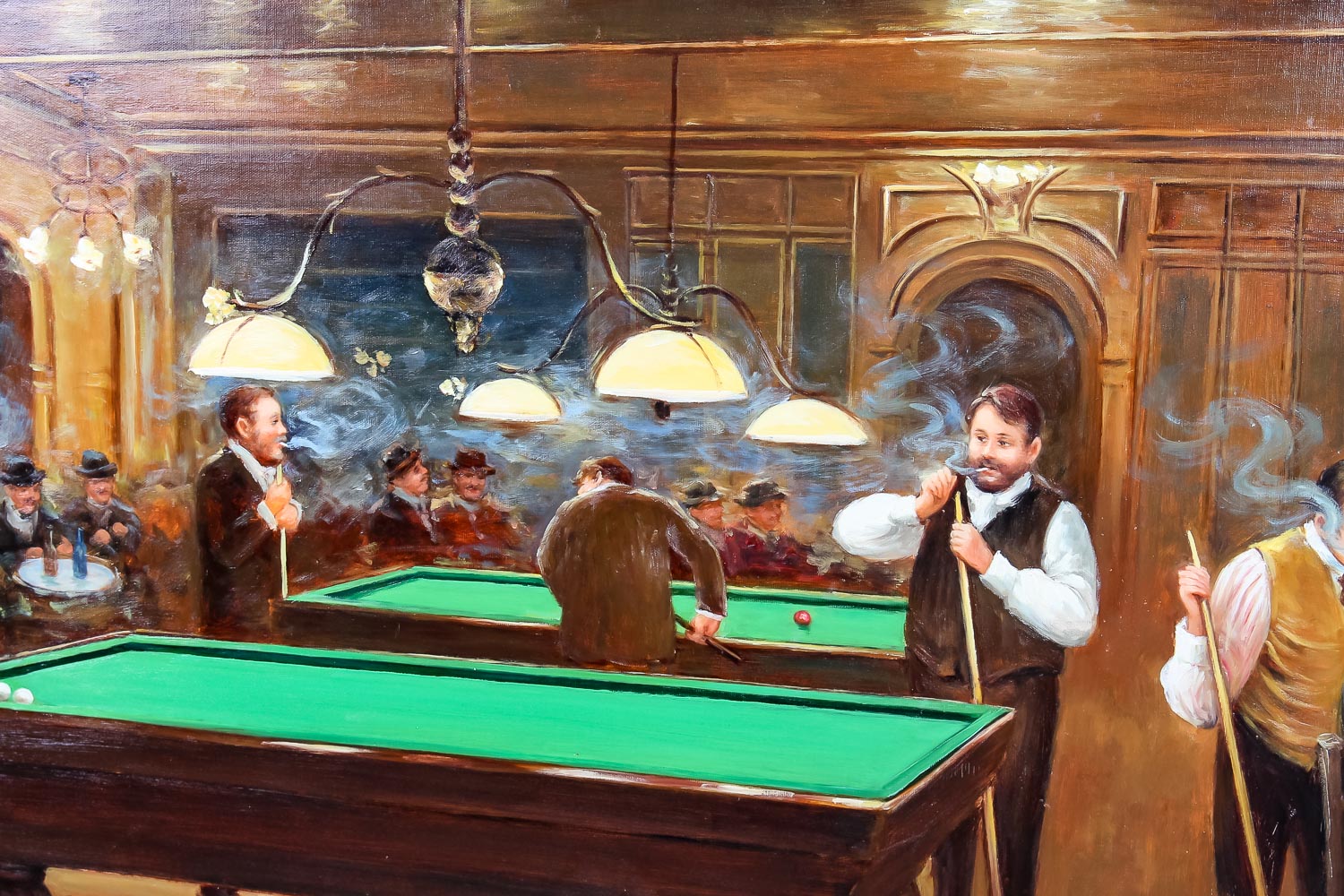 Original Oil on Canvas Depicting a Pool Hall