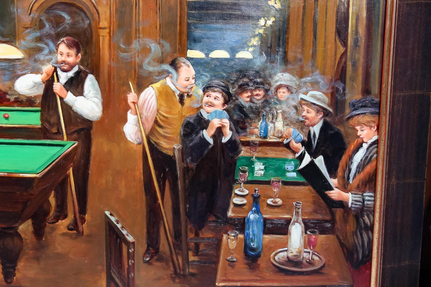 Original Oil on Canvas Depicting a Pool Hall