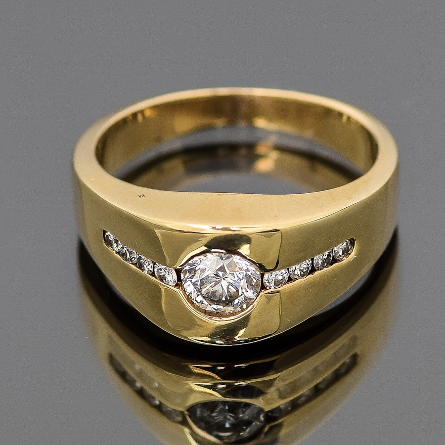 14K Yellow Gold and Diamond Ring