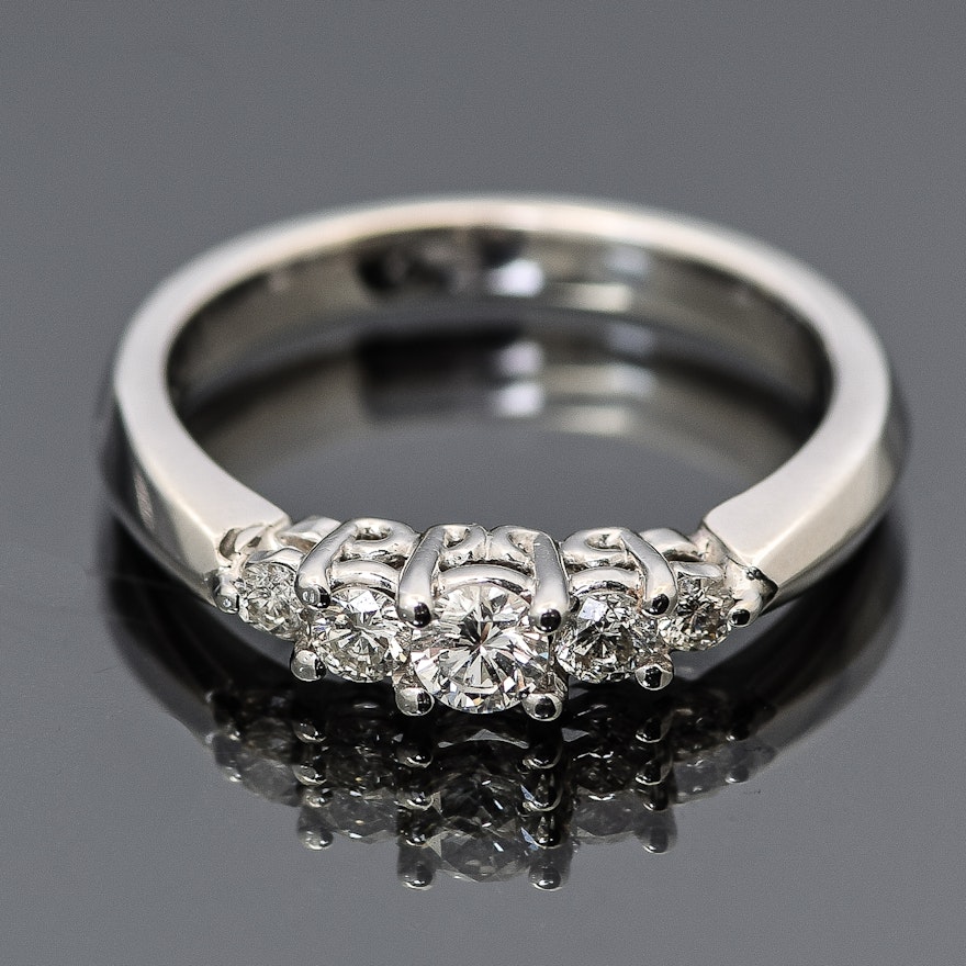 14K White Gold and Graduated Diamond Ring