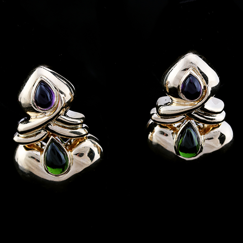14K Amethyst and Tourmaline Earrings