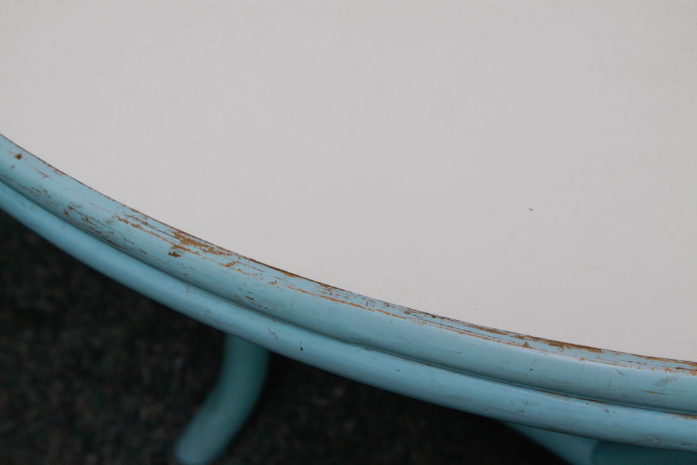 Vintage Blue Rattan Table and Cane Back Chair Set