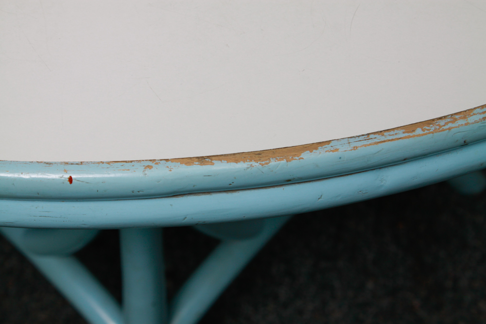 Vintage Blue Rattan Table and Cane Back Chair Set