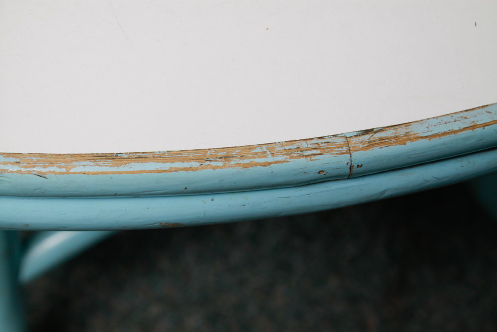 Vintage Blue Rattan Table and Cane Back Chair Set