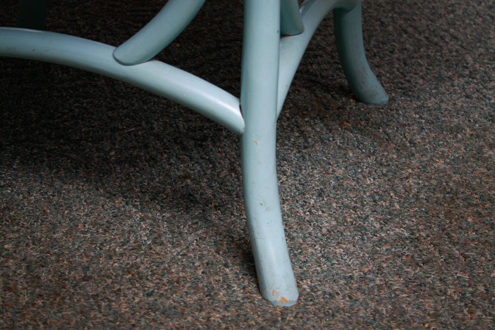 Vintage Blue Rattan Table and Cane Back Chair Set