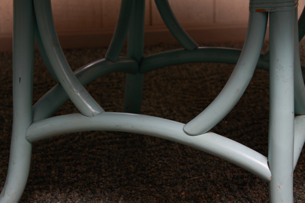 Vintage Blue Rattan Table and Cane Back Chair Set