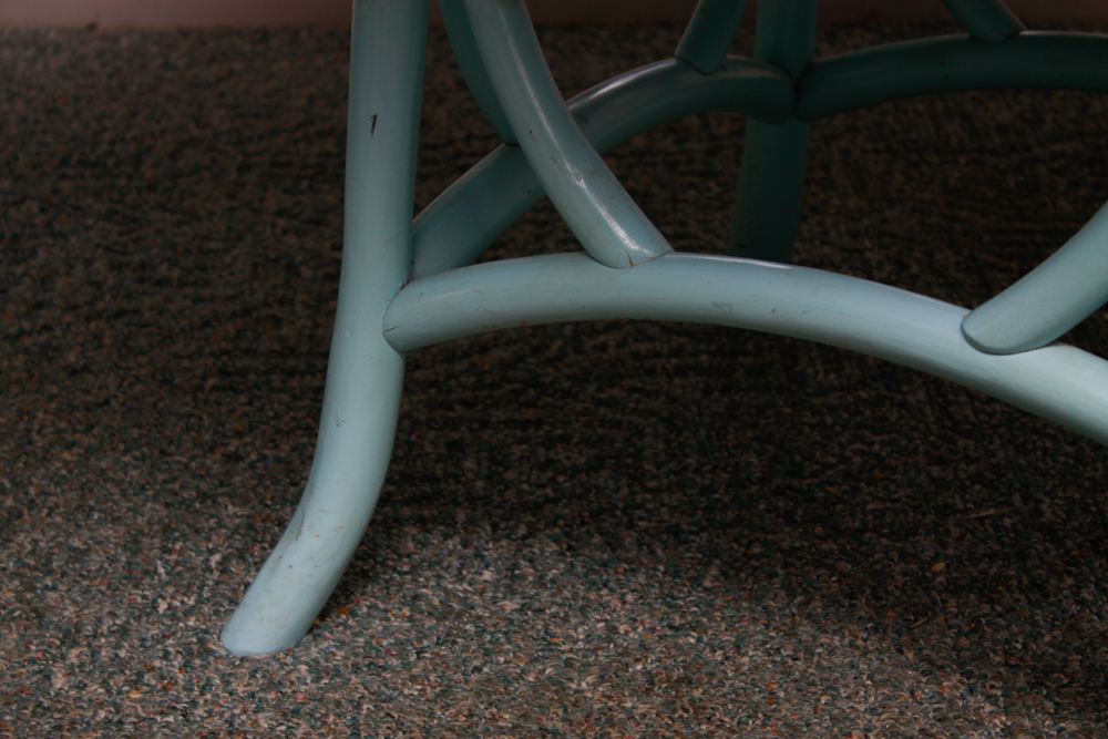 Vintage Blue Rattan Table and Cane Back Chair Set