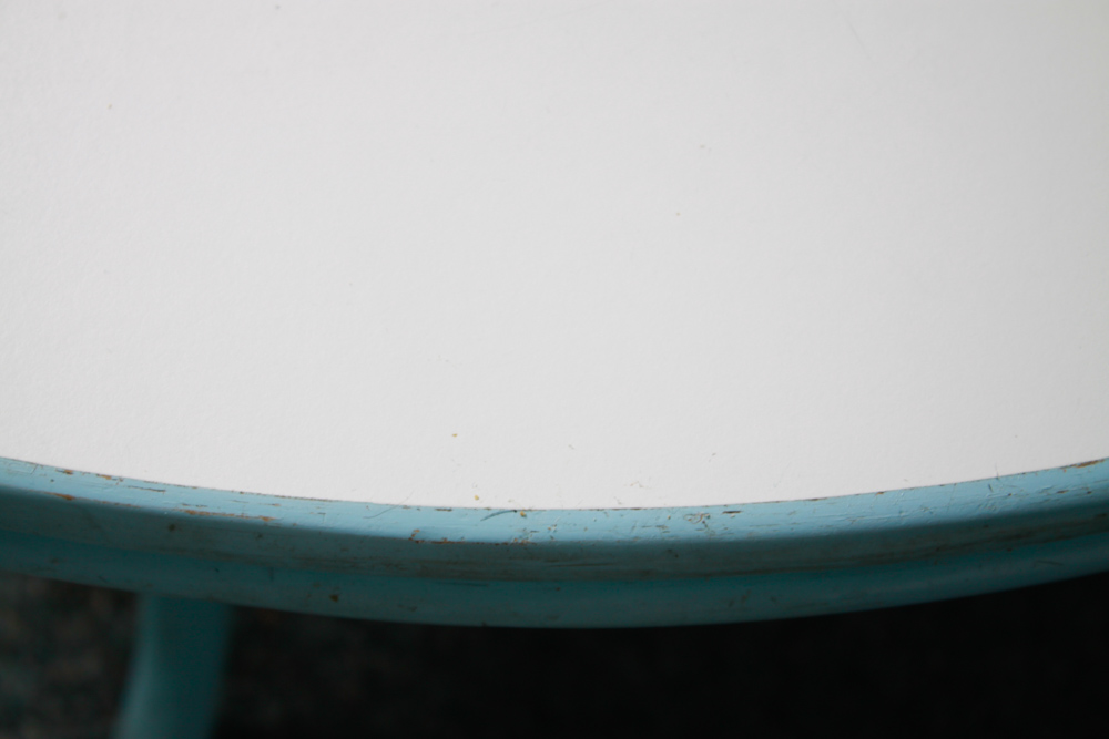 Vintage Blue Rattan Table and Cane Back Chair Set