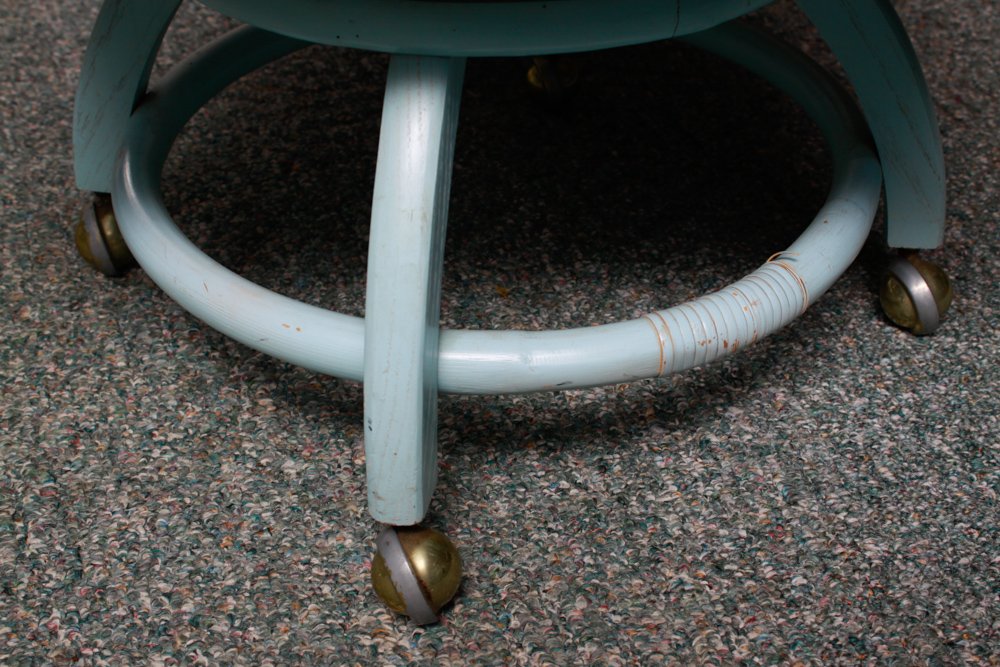 Vintage Blue Rattan Table and Cane Back Chair Set