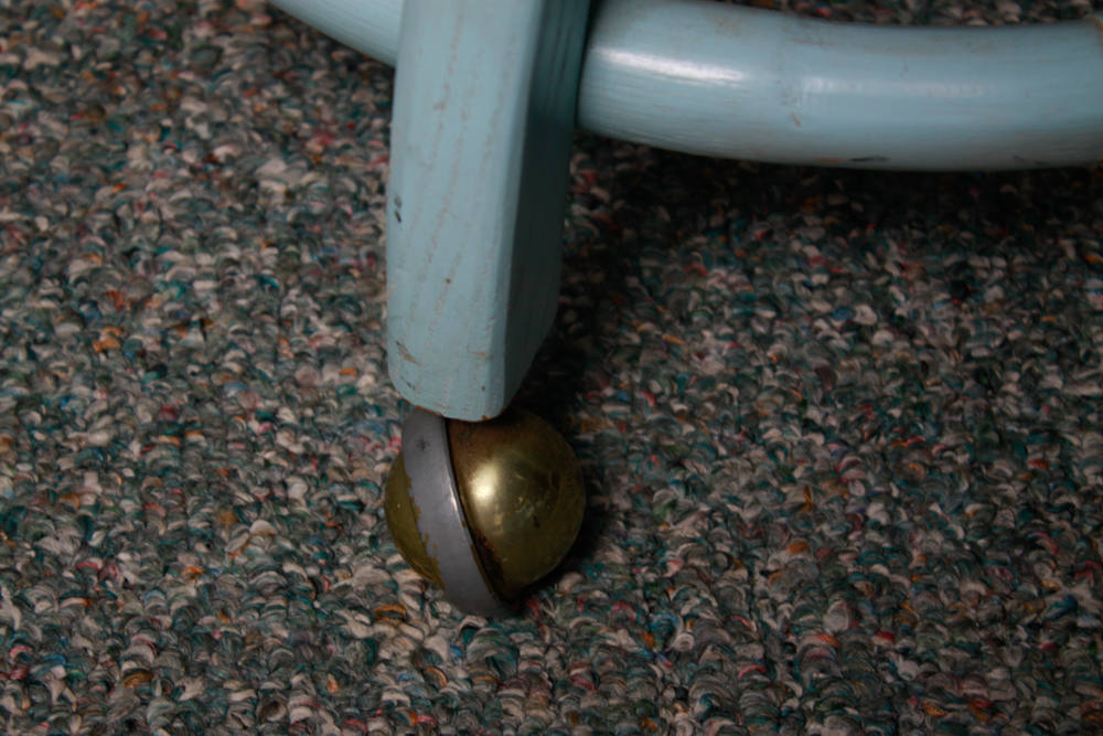 Vintage Blue Rattan Table and Cane Back Chair Set