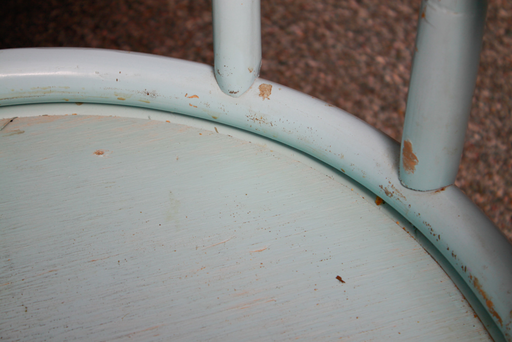 Vintage Blue Rattan Table and Cane Back Chair Set
