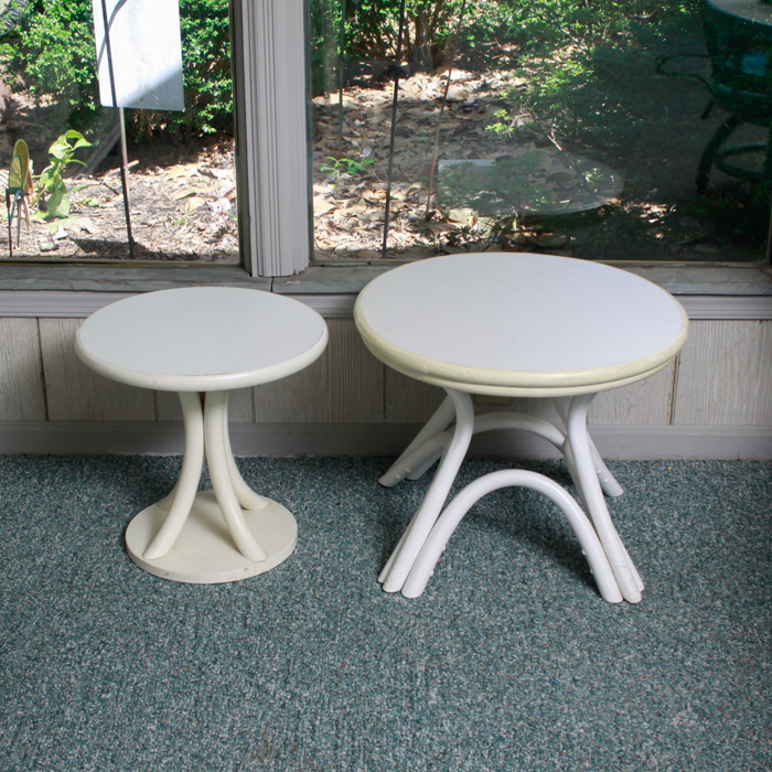 White Laminate Rattan Side Tables