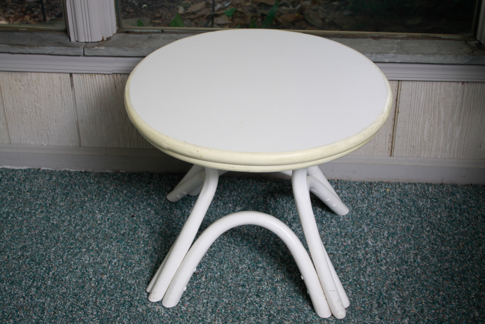 White Laminate Rattan Side Tables