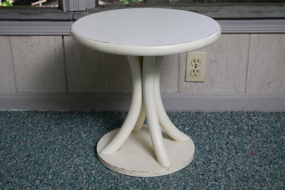 White Laminate Rattan Side Tables