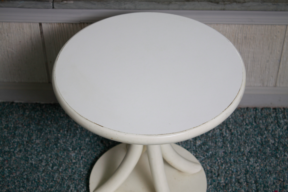 White Laminate Rattan Side Tables