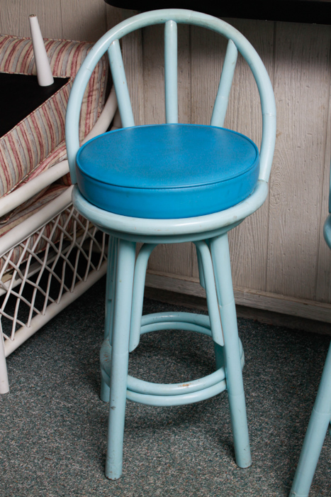 Vintage Set of Blue Rattan Bar Stools