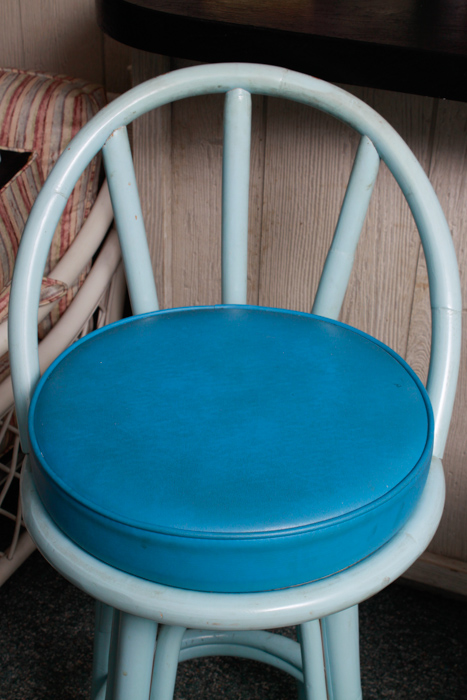 Vintage Set of Blue Rattan Bar Stools