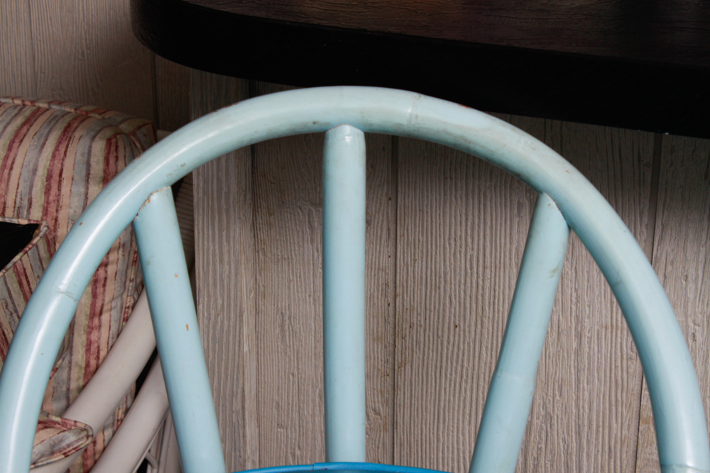 Vintage Set of Blue Rattan Bar Stools