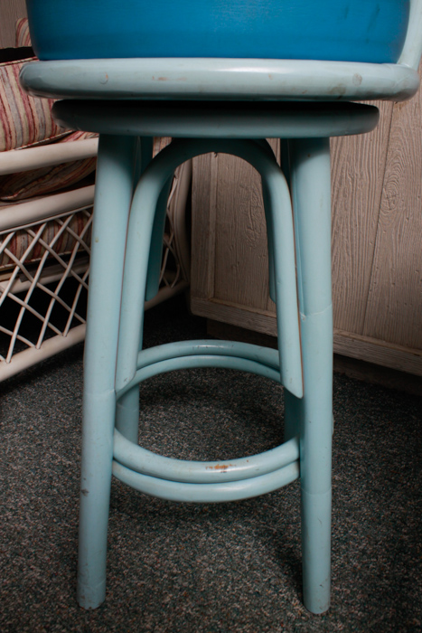 Vintage Set of Blue Rattan Bar Stools