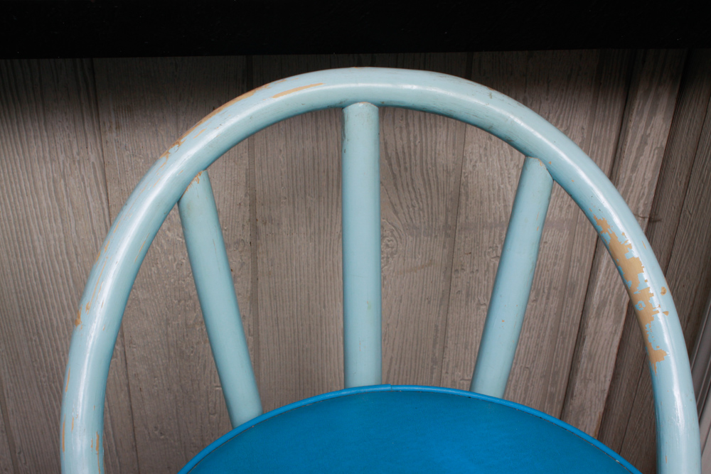 Vintage Set of Blue Rattan Bar Stools