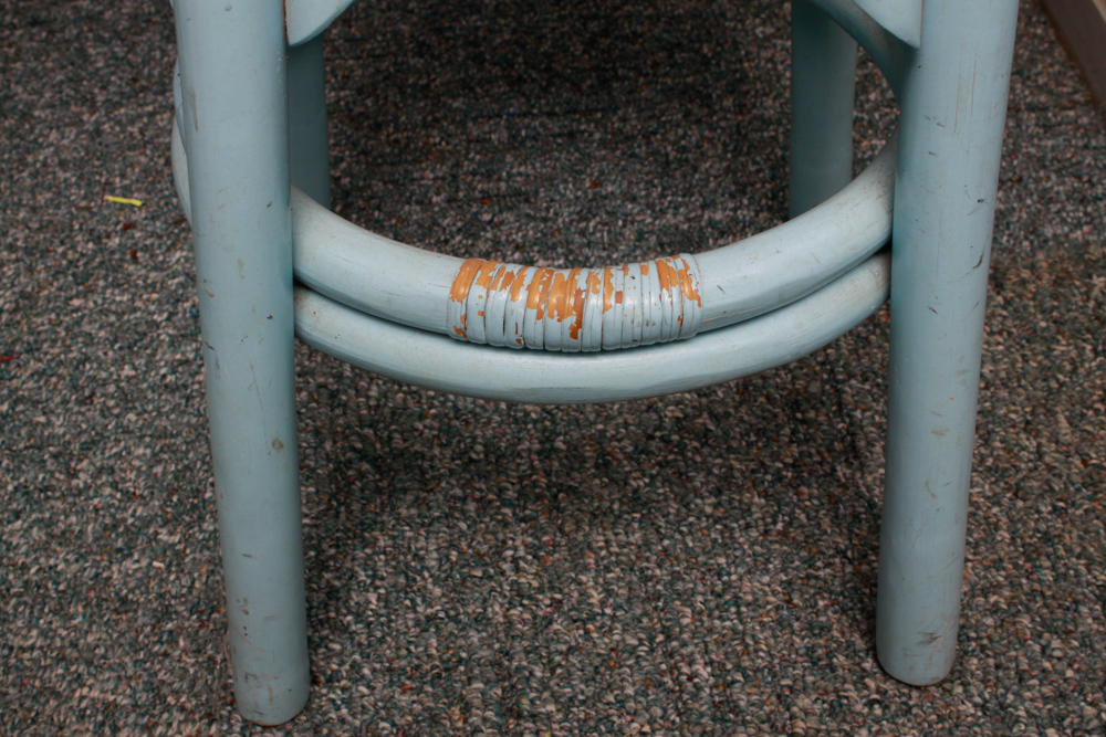 Vintage Set of Blue Rattan Bar Stools
