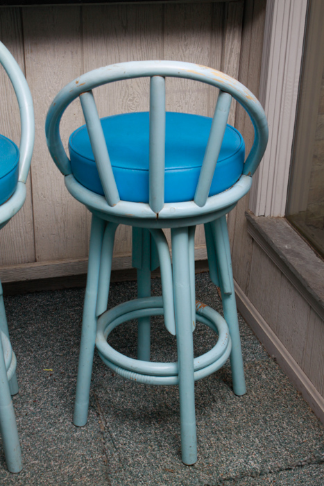 Vintage Set of Blue Rattan Bar Stools