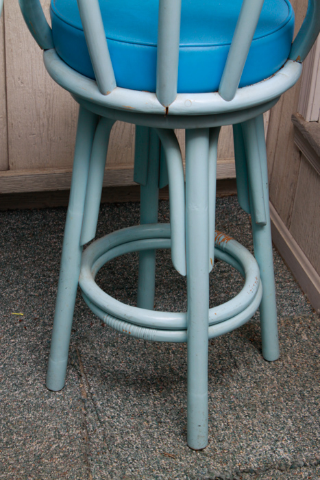 Vintage Set of Blue Rattan Bar Stools