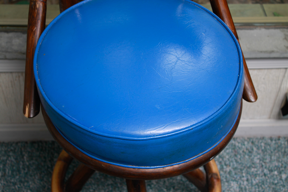 Pair of Stained Rattan Swivel Bar Stools