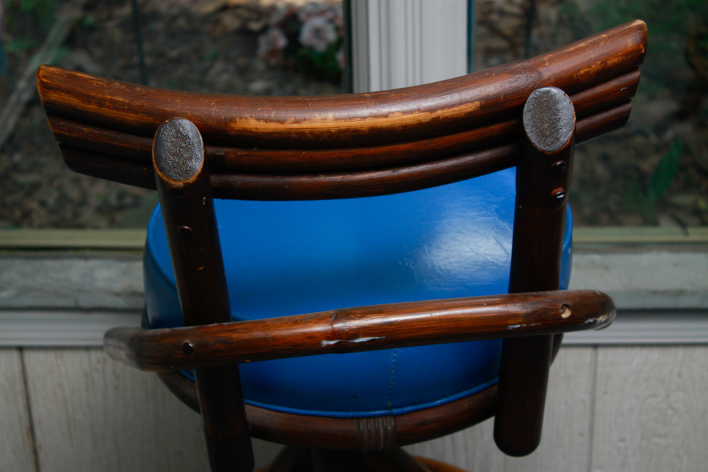 Pair of Stained Rattan Swivel Bar Stools