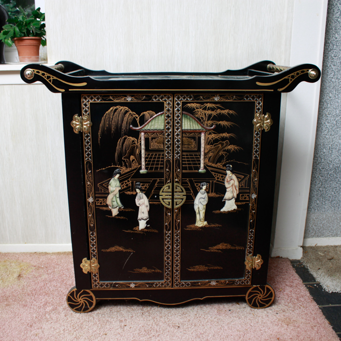 Chinese Black Lacquered Bar Cart