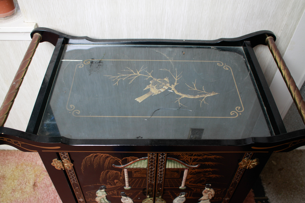 Chinese Black Lacquered Bar Cart
