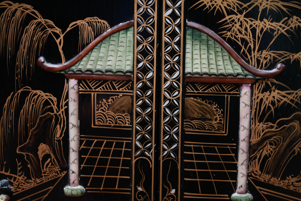 Chinese Black Lacquered Bar Cart